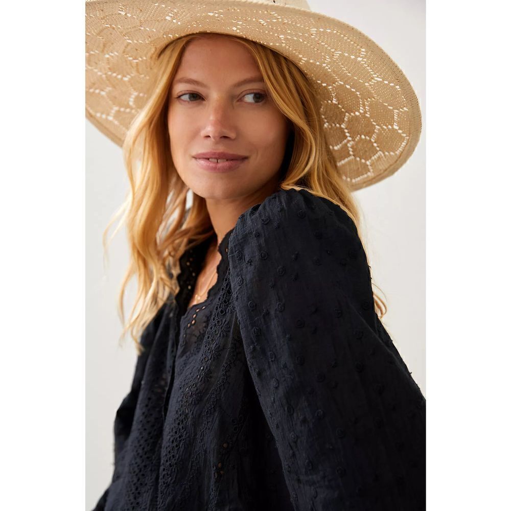 Anthropologie-Surplice Eyelet Blouse black size xl